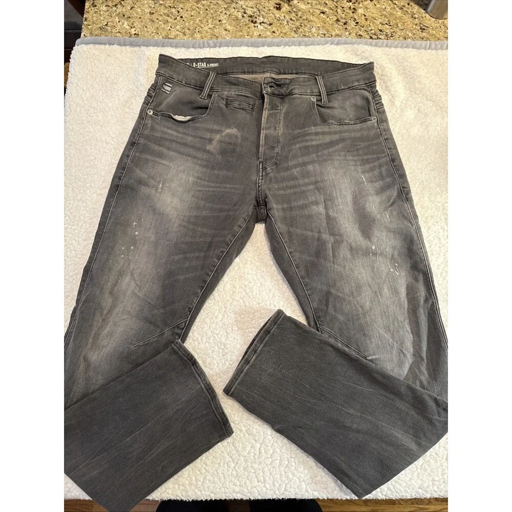 G Star RAW Jeans Men's Gray D-Staq 5 Pocket Skinny Fit Stretch Distressed 34x32